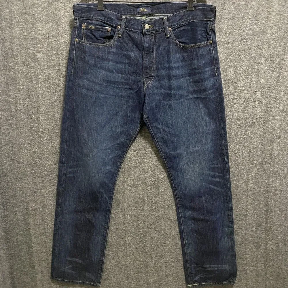 Polo Ralph Lauren Hampton Relaxed Straight Jeans Mens 36x34 Blue Dark Wash Denim